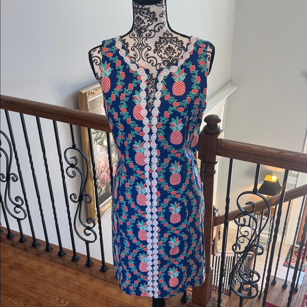 Crown & Ivy Blue and Peach Pineapple Mini Dress